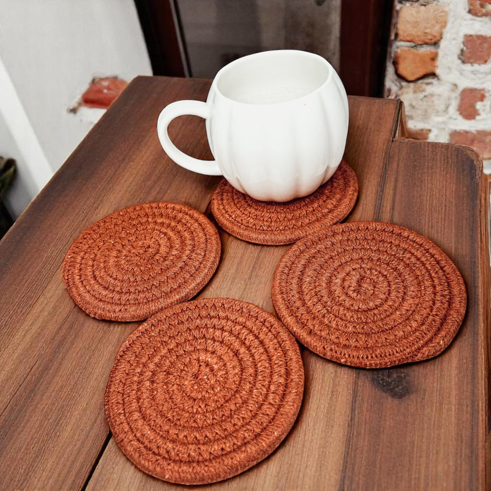 Rust Orange Table Accessories for Autumn Entertaining
Black and White Spiral Coasters for Halloween Tables
Spooky Season Table Protection Braided Coasters